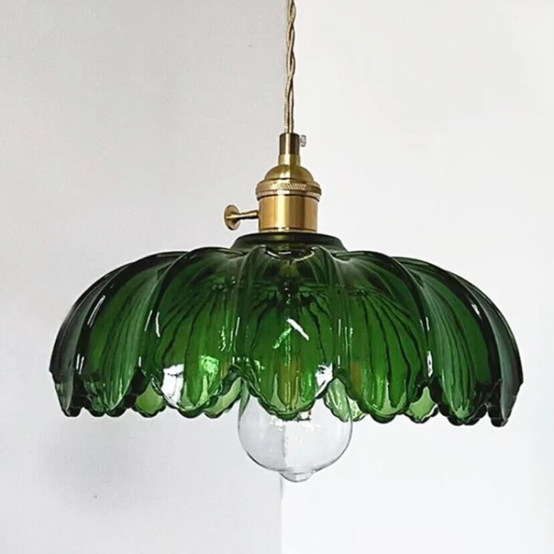 Brass Glass Pendent Lamp, Japanese Style Artistic Indoor Lighting Fixtures for Dining Rooms Bedrooms Cafes Homestays