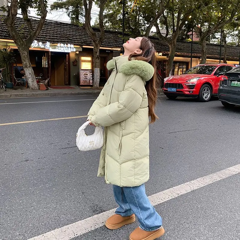 

Новая женская пуховая хлопковая куртка с меховым воротником и капюшоном, длинная осенне-зимняя теплая стеганая куртка, женская корейская хлопковая одежда Cold Parker