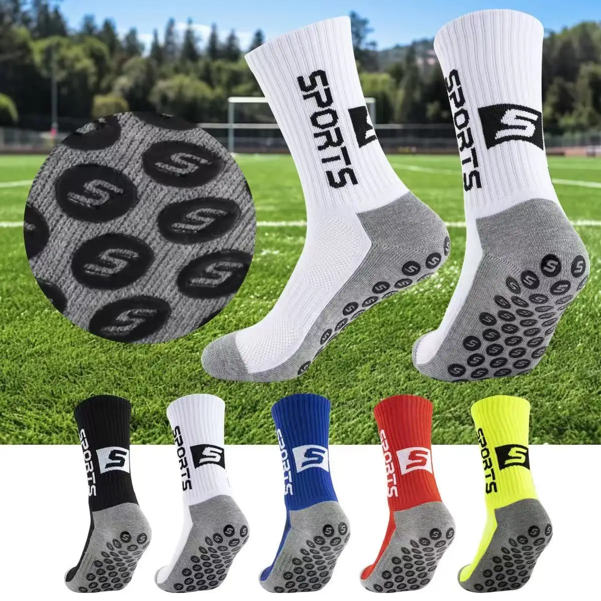 

1 pair of football socks, adhesive anti slip practical training socks, towel bottom short tube thick professional sports socks