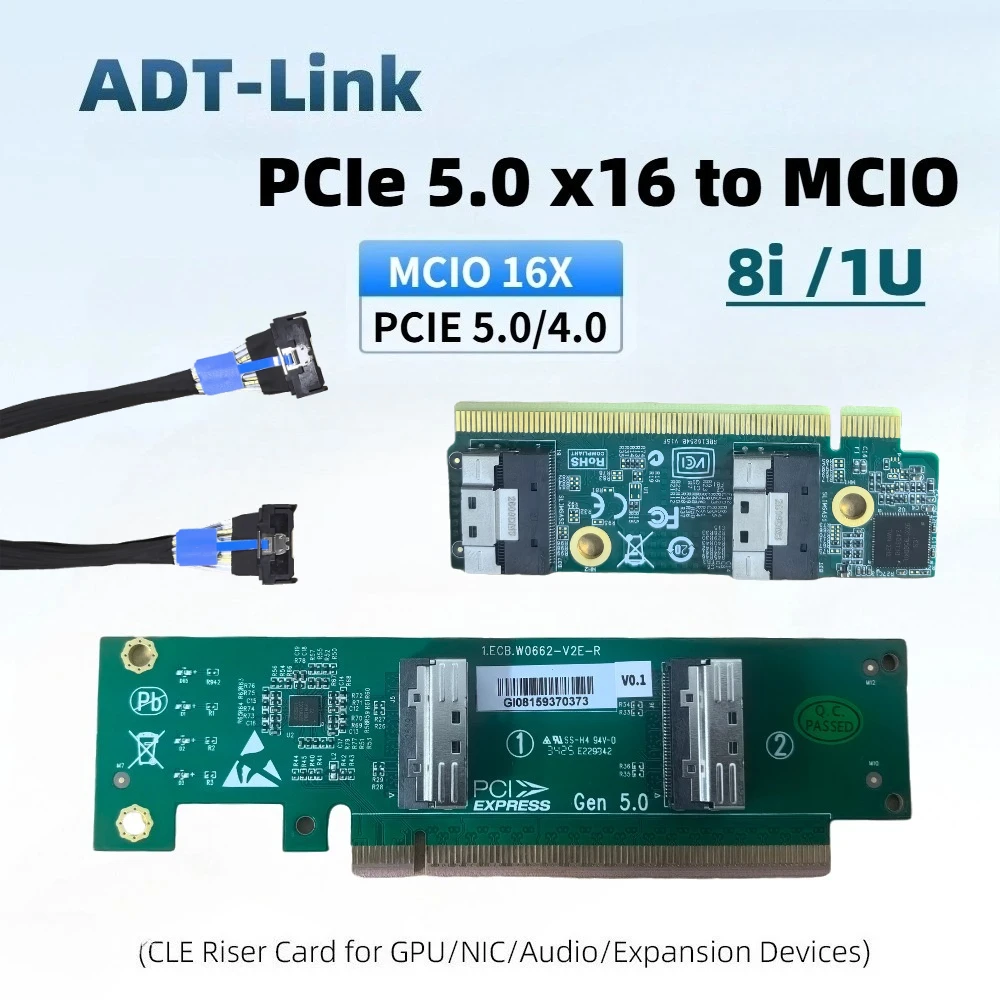 

Карта-адаптер SlimSAS 8654 PCIe 5.0 4.0 16x для MCIO 8i (разветвитель) для серверов 1U, внешнего расширения GPU, режимы X8 / X16