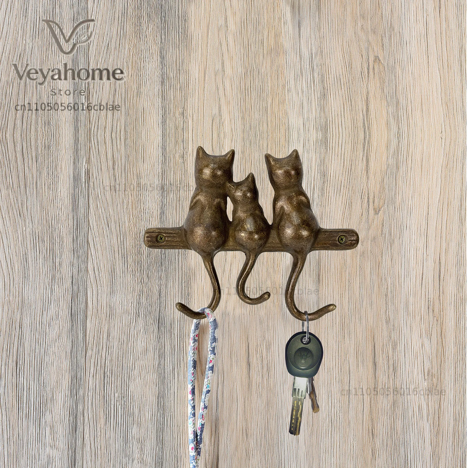 Yudi new Chinese-style entrance entrance brass cat decorative hook living room entry background wall brass small pendant key