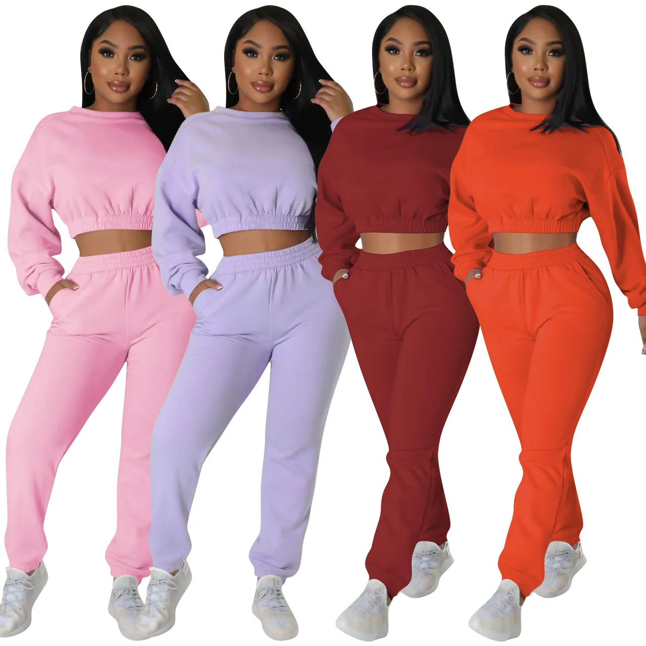 

Women's Autumn Fashion Casual Short Hoodie And Trousers Set Solid Color Two-Piece Jogging Sweat Suit Set