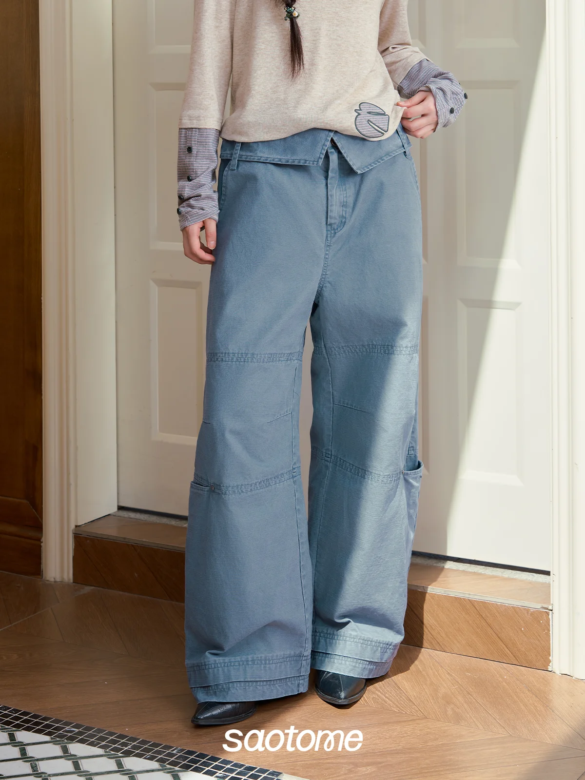 100% Pure Cotton Vintage Work Pants Foldable Waist Heavy Fermentation Saotome Ladies Casual Trousers Comfortable Fit