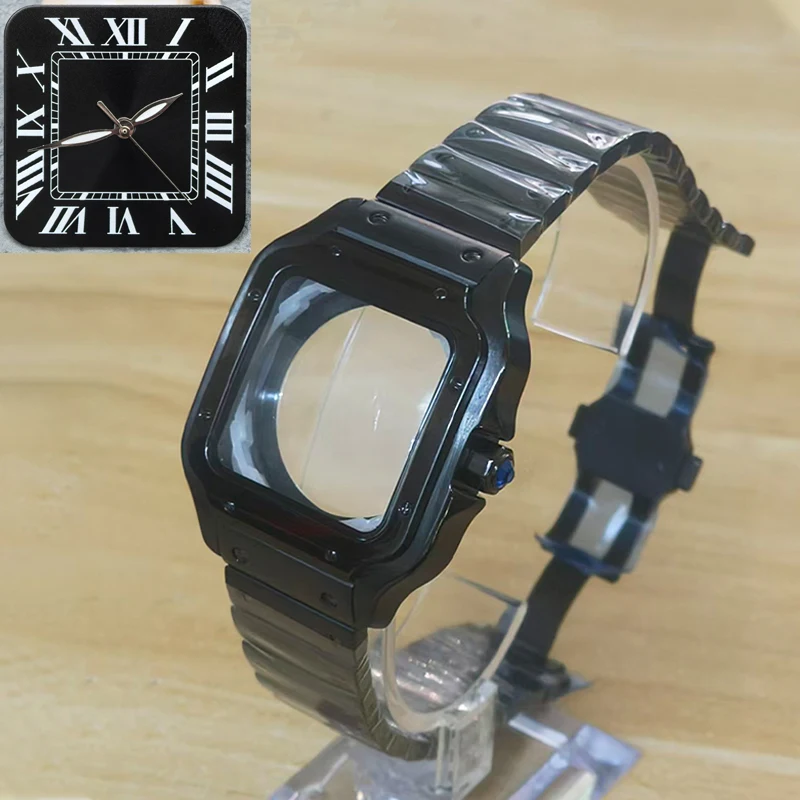 38mm Square Santos Steel Watch Case Mineral Coated Glass Fits for NH35 NH36 4R 7S26 Mechanical Movement Customized NH35 Case