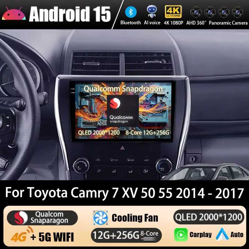 Android 15 Car Radio For Toyota Camry 7 XV 50 55 2014 - 2017 US EDITION GPS Multimedia Player Navi Head Unit 360 Camera Video BT