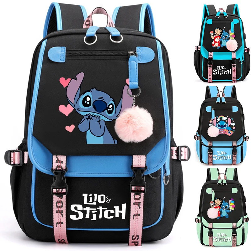 Disney Lilo Stitch Backpack for Girl Anime School Bag for Teenager Student Canvas Usb Laptop Schoolbag Women Rucksack Mochila