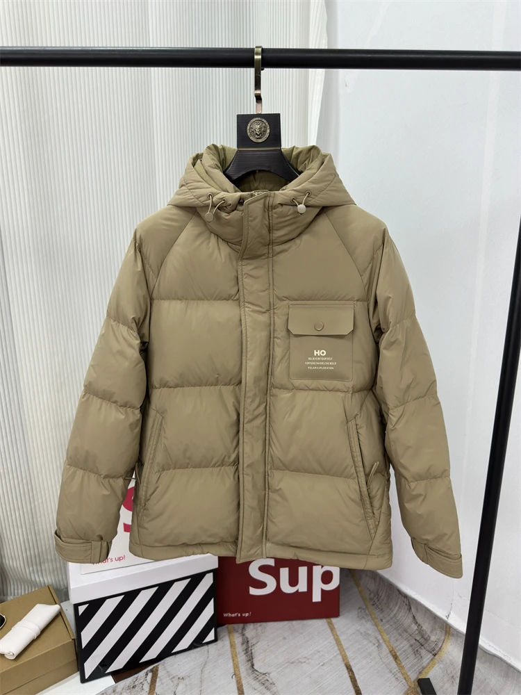 

Men's Thiened 90 Du down Jaet Anti-Cold Hooded Puffer Coat Casual Sle Long Sve Zipper Closure Regular Fit Polyeste...