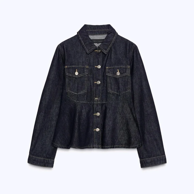 Automne nouveau femmes a-ligne ourlet bulle longue col Sve Denim Jaet vêtements d'extérieur en Fiber de Polyester dames Faion européen Sle