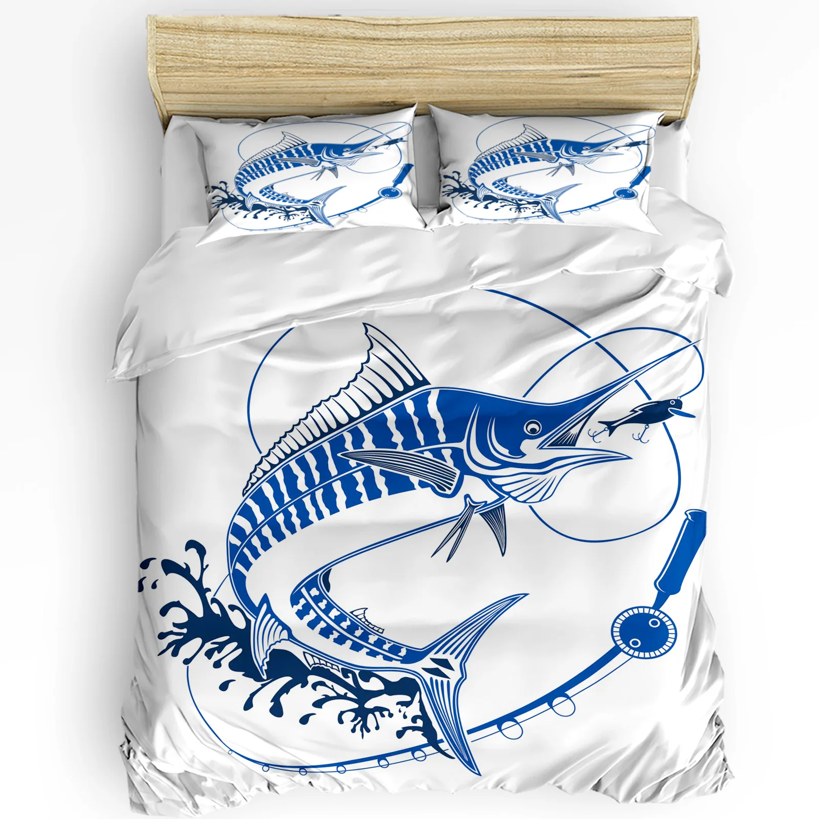 Fishing Bait Blue White Bedding Set 3pcs Boys Girls Duvet Cover Pillowcase Kids Adult Quilt Cover Double Bed Set Home Textile