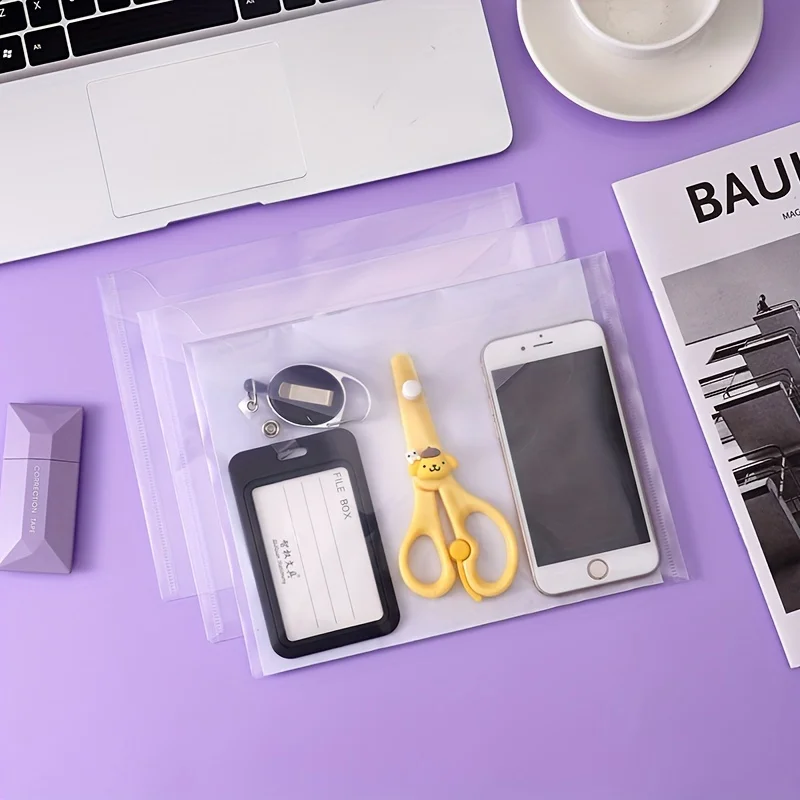 12pcs/pack, Transparent A5 Size File Bag Snap Button A5 Storage Bag PP Plastic File Bag School Office Supplies