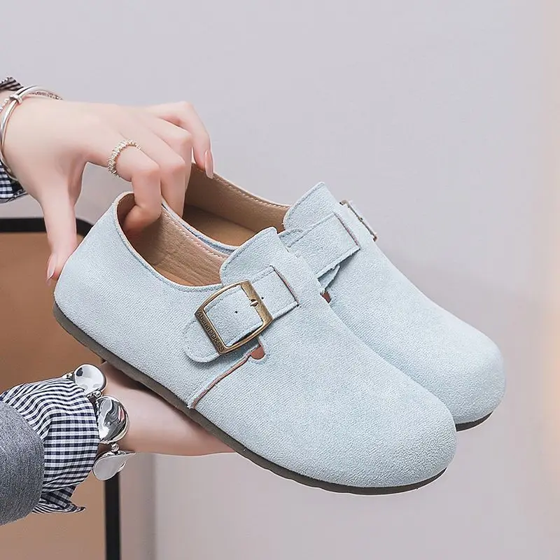 

Women Suede Boston Clogs Shoes Adjustable Buckle Flat Slip On Mules Casual Walking Birken Style Closed Toe Comfort Loafers