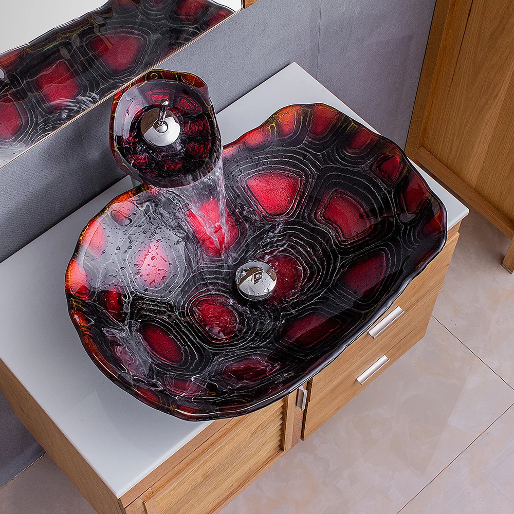 

j* Decorative Colorful Glass Counter Top Sink Bathroom Cabinet Basin