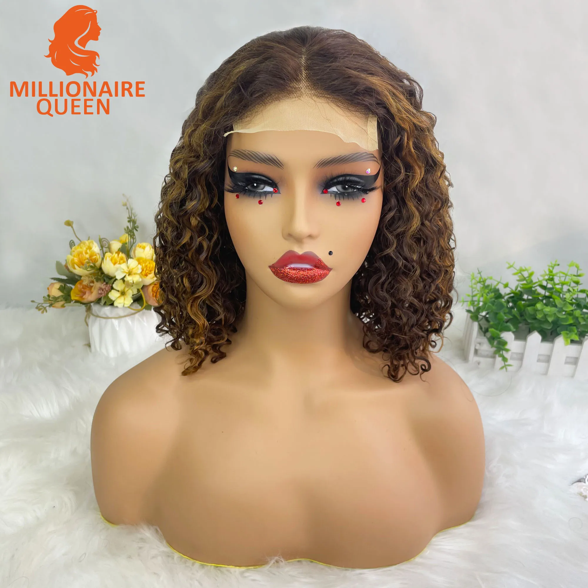 Bouncy Super Double Drawn Vietname Hair Deep Curly 4x4 Bob Wig with 100% Human Hair Nature Black 250% Density For Black Women