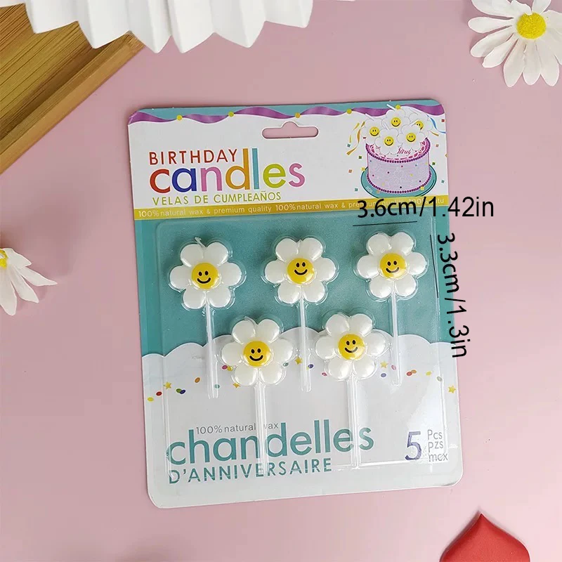 زهور رومانسية عيد الحب كعكة شمعة الإقحوانات عيد ميلاد محاكاة وجه مبتسم زهرة الشمس شمعة حفلة أقحوان