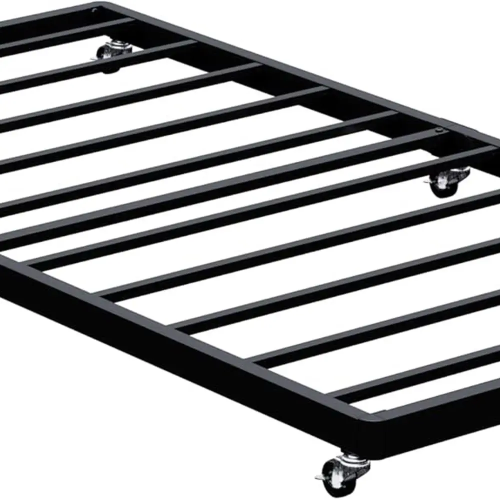 

Metal Slat Twin Trundle Bed Frame, Roll-Out, Easy Assembly, Lockable Wheels, Quiet Pull-Out for Bedrooms, Living Spaces, Black