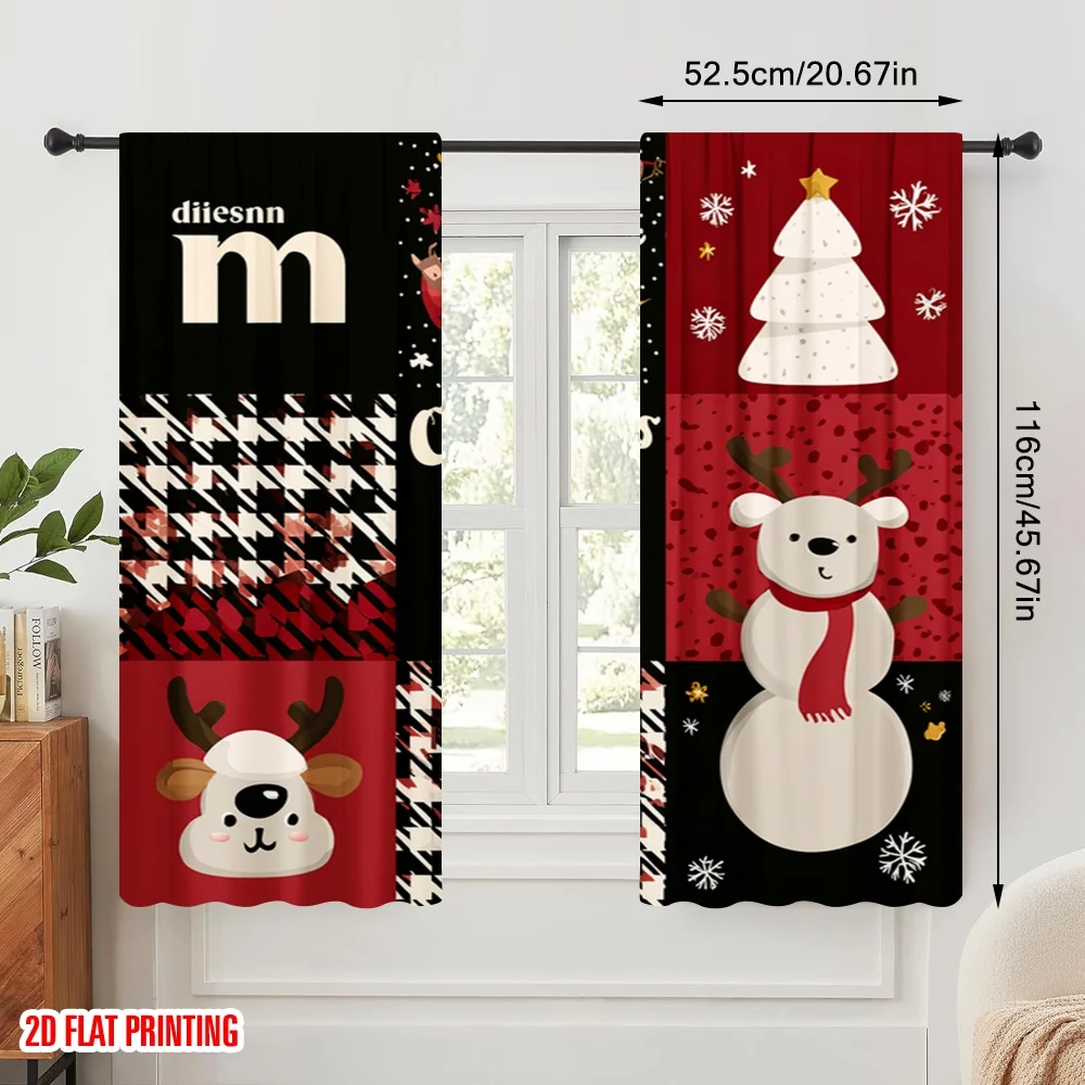 2pcs,2D plane printing Print Curtains Christmas elements Polyester Woven (without rod) All Seasons Ldeal for Various Room Types