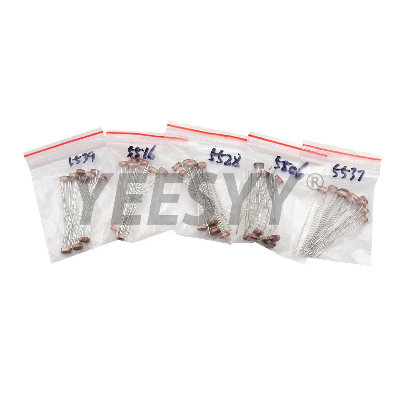 50PCS Photo Light Sensitive Resistor GL5516 GL5528 GL5537 GL5539 GL5506 Photoresistor Kit Photoconductive Resistance