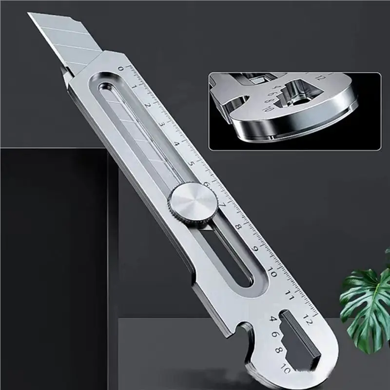 2X 6 In 1 Multifunction Stainless Steel Utility Knife Tail Break Design/Ruler/Bottle Opener Retractable Box Cutter