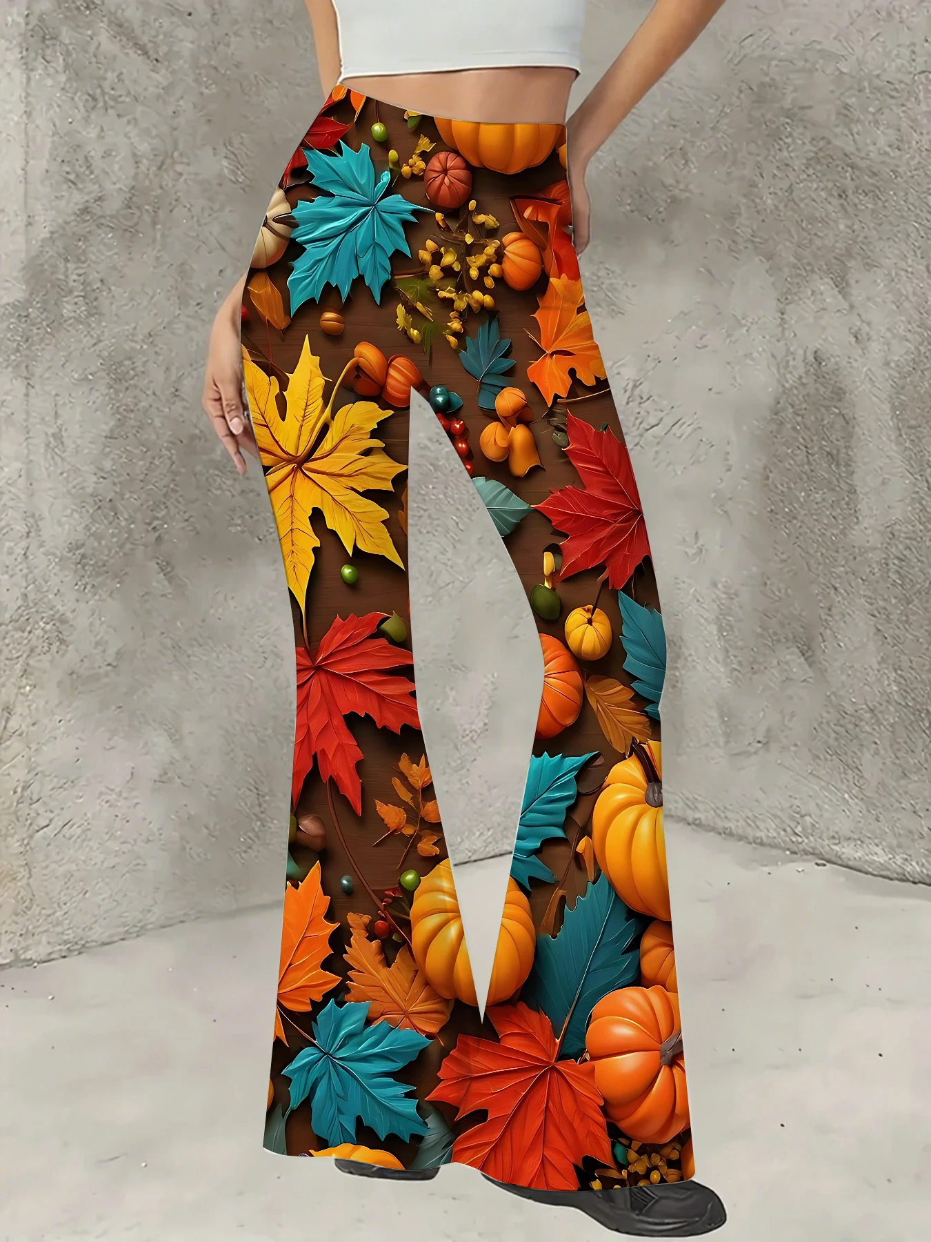 

Women's Floral Print Flare Pants Elegant Stretchy Bell Bottom Trousers Summer
