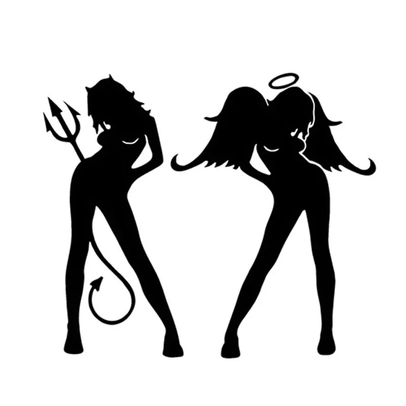 

Funny Personality Angel and Devil Sexy Girl Decoration Car Stickers Motorcycle Decal Car Supplies Black/white, 14*12cm
