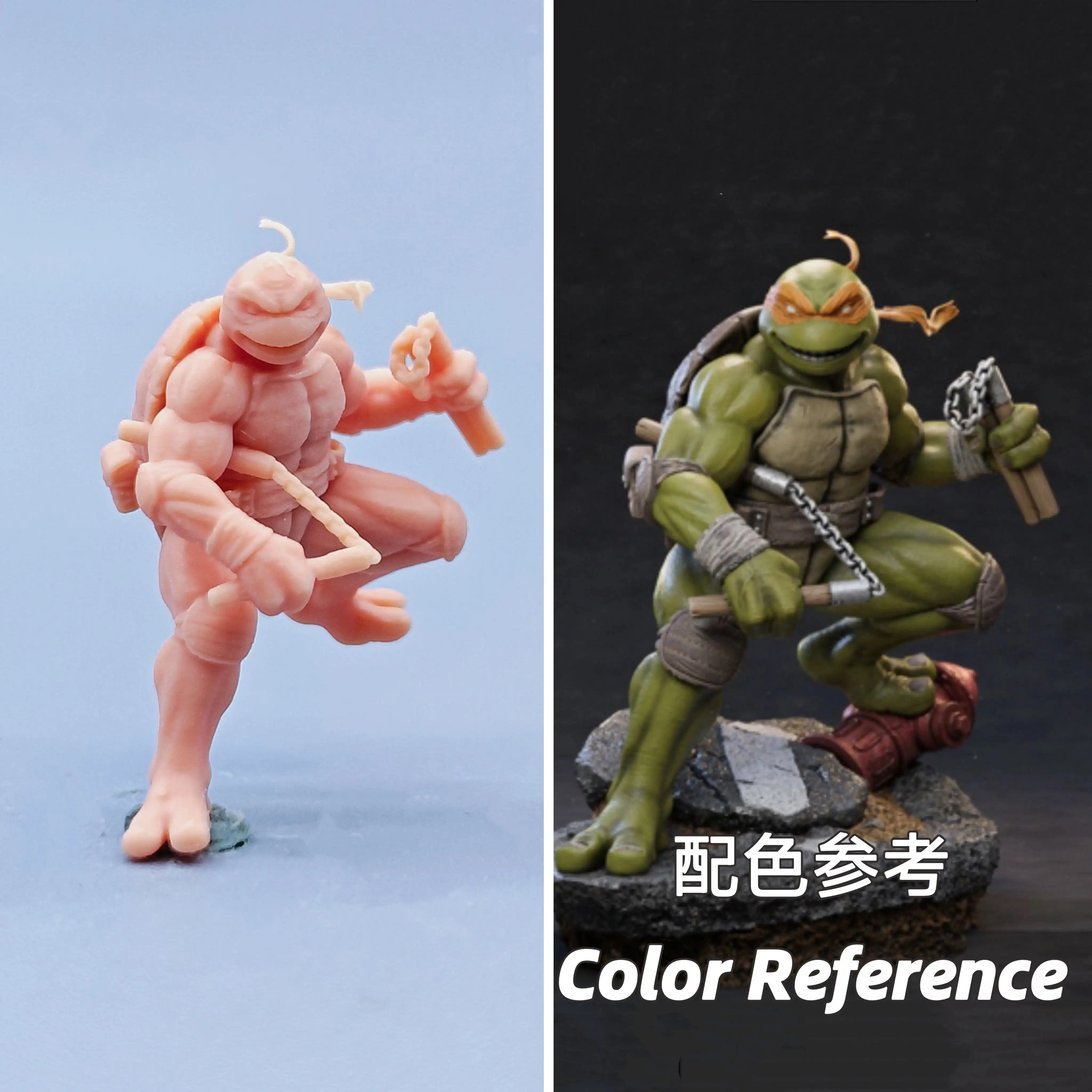 1/64 Figuren Maßstab Modell Harz Ninja Half Squat Michelangelo Ungefärbte Miniaturen Diorama handbemalt C829