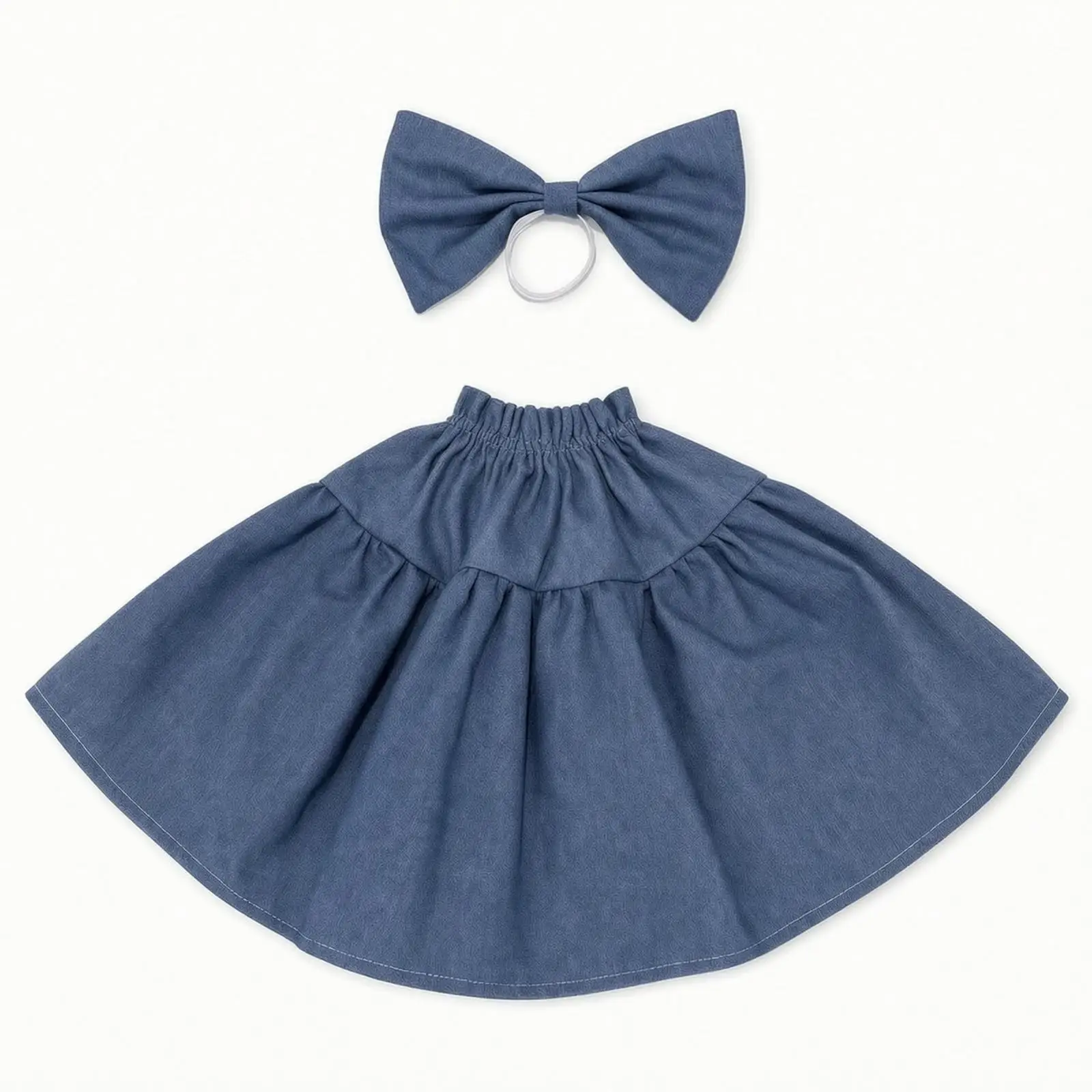 Women Denim Bow Dress Goose Clothes for Outdoor Statue Decor Blue Denim Skirt with Matching Oversized Bow