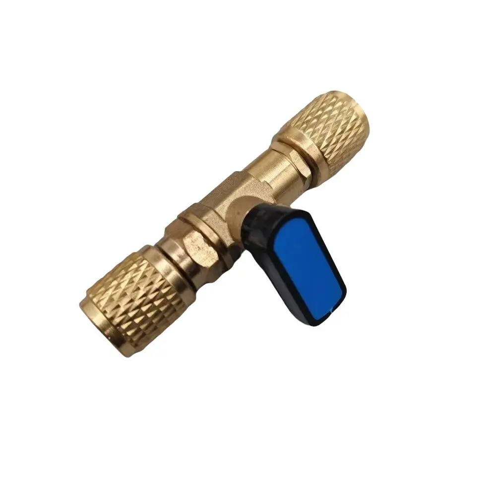 Brass Refrigeration Ball Valve 1/4 SAE Female R410A R134a Flow Control Valve G1/4in Interior Valve Core Shut-Off Valve Adapter