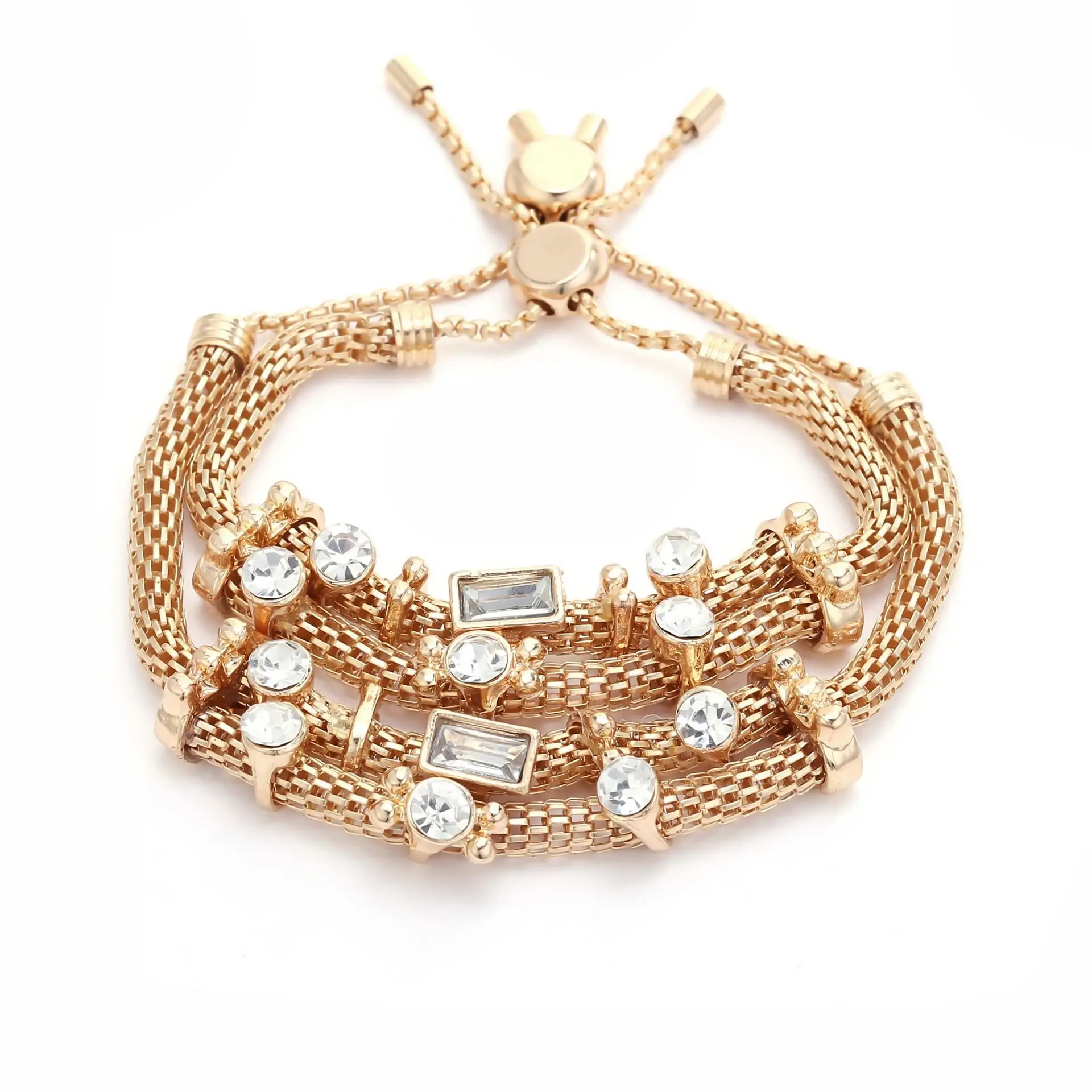 Metal Mesh Chain Stacked Rhinestone Banquet Pull-out Bracelet Accessory