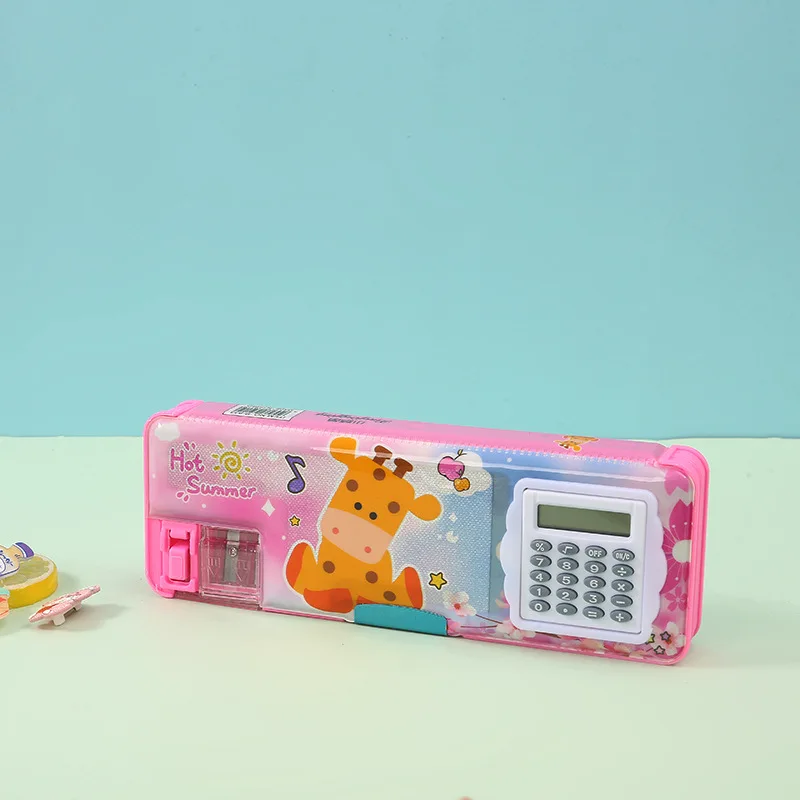 صندوق قرطاسية كمبيوتر إبداعي كرتوني للأطفال مقلمة متعددة الوظائف للطلاب مع هدية مبراة