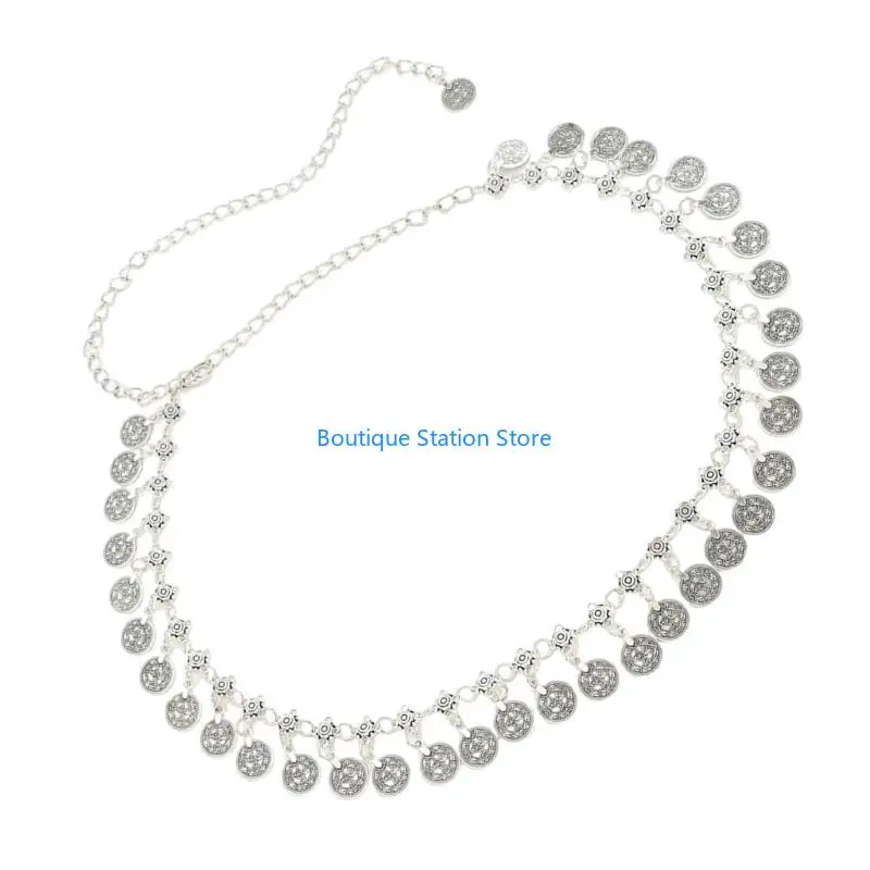 سلسلة خصر Y55F مع عملات معدنية هزازة، حزام على الطراز العرقي، مجوهرات أنيقة لحفلات الشاطئ، ملحقات الجسم لمهرجانات الموسيقى #5