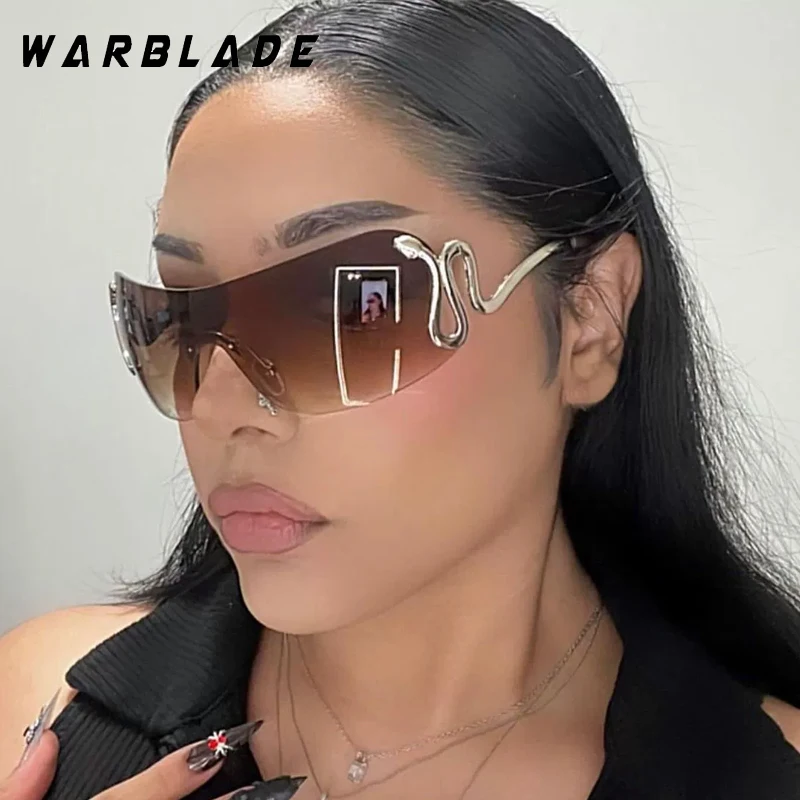 

New Sunglasses Women One Pieces Fashion Vintage Sunglasses For Women Trending Rimless Metal Sunshade Windproof Glasses Men UV400