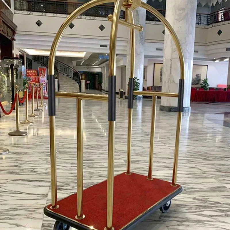 Five-star Hotel Lobby Concierge Car Luggage Cart Luggage Cart Silent Big Wheel Stainless Steel Flat Trailer Trolley