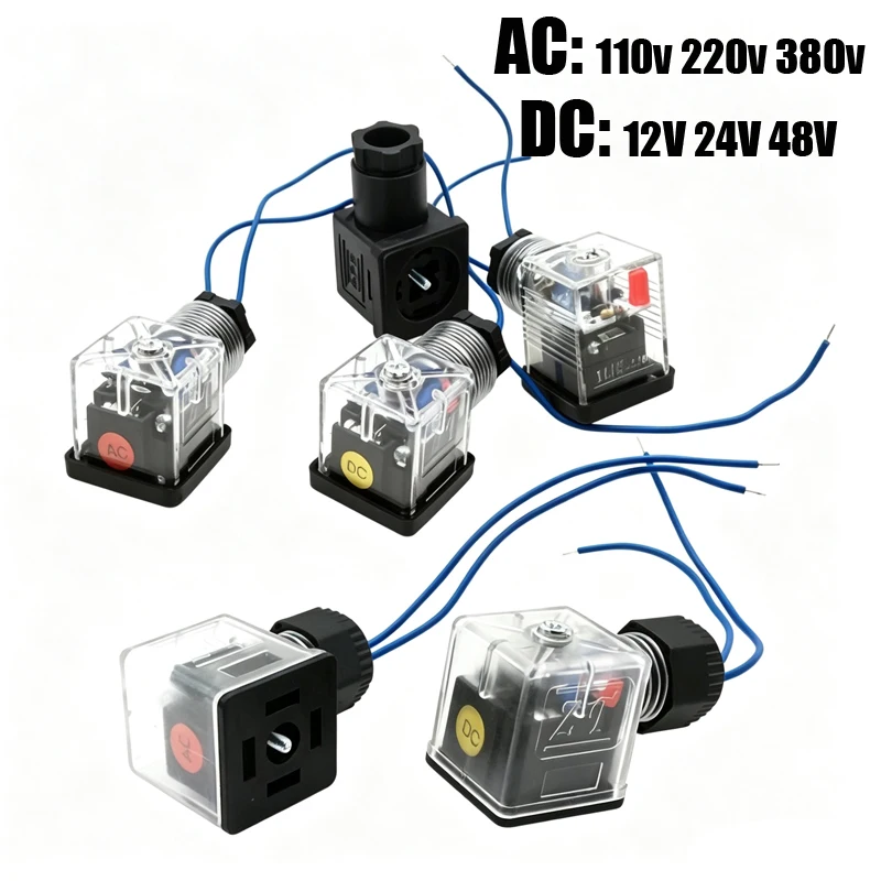 Connectors Hydraulic solenoid valve type Sockets coil transparent plug AC380V/220/110 DC24/12V /48Coil Plug With Indicator Light