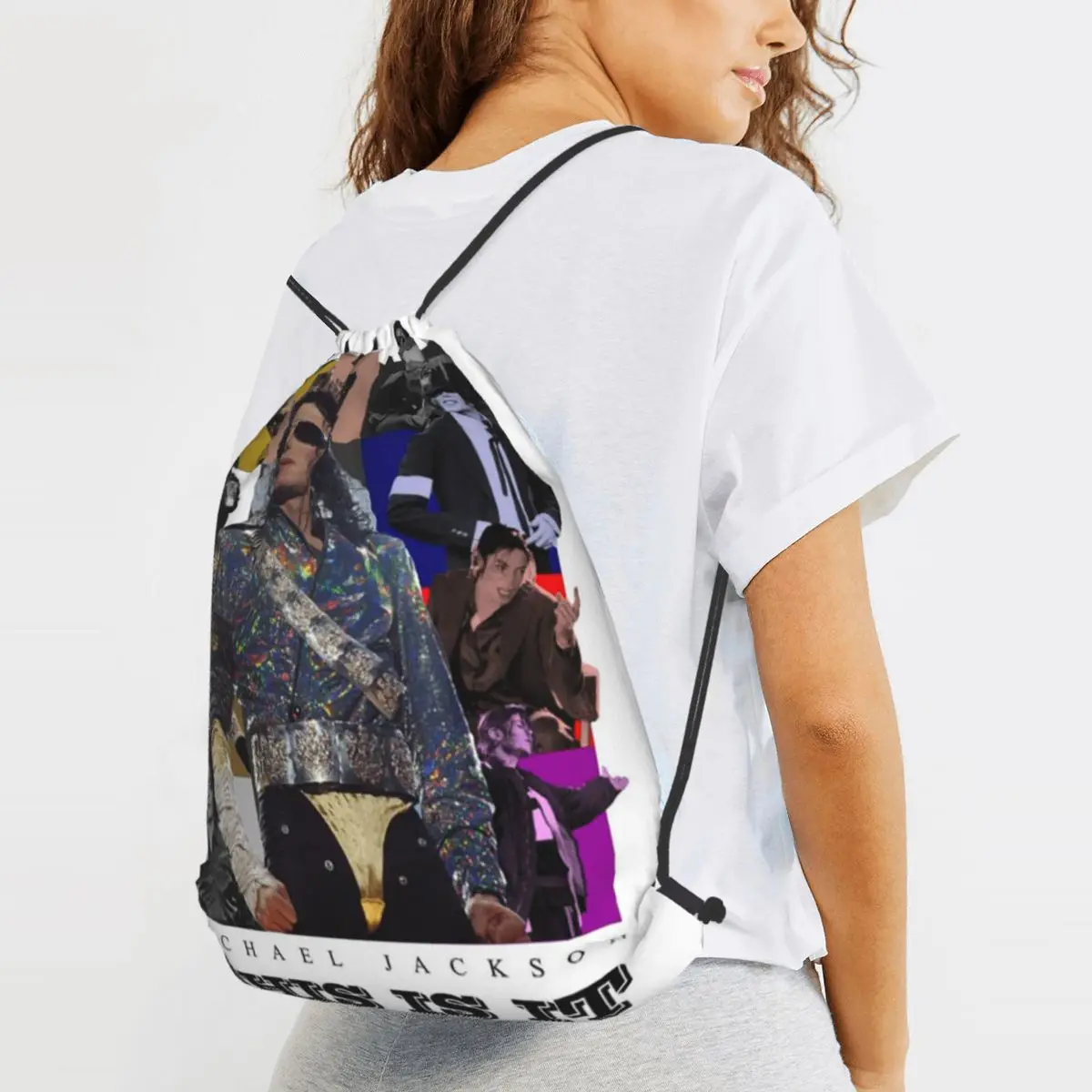 Michael Jackson Dancing Backpacks Portable Drawstring Bundle Pocket Sports Bag Book Bags for Travel Students