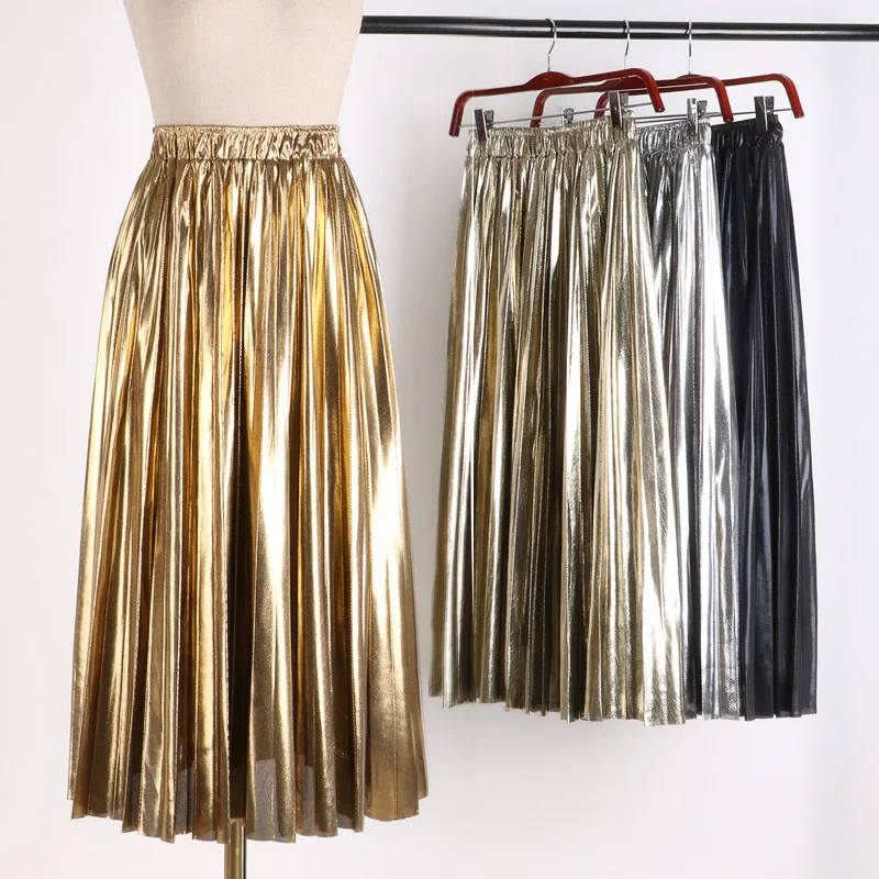 

2024 Autumn Winter New Half Skirt Slim Korean Version High Waist Versatile Metal Mid Length A Line Pleated for Women H998