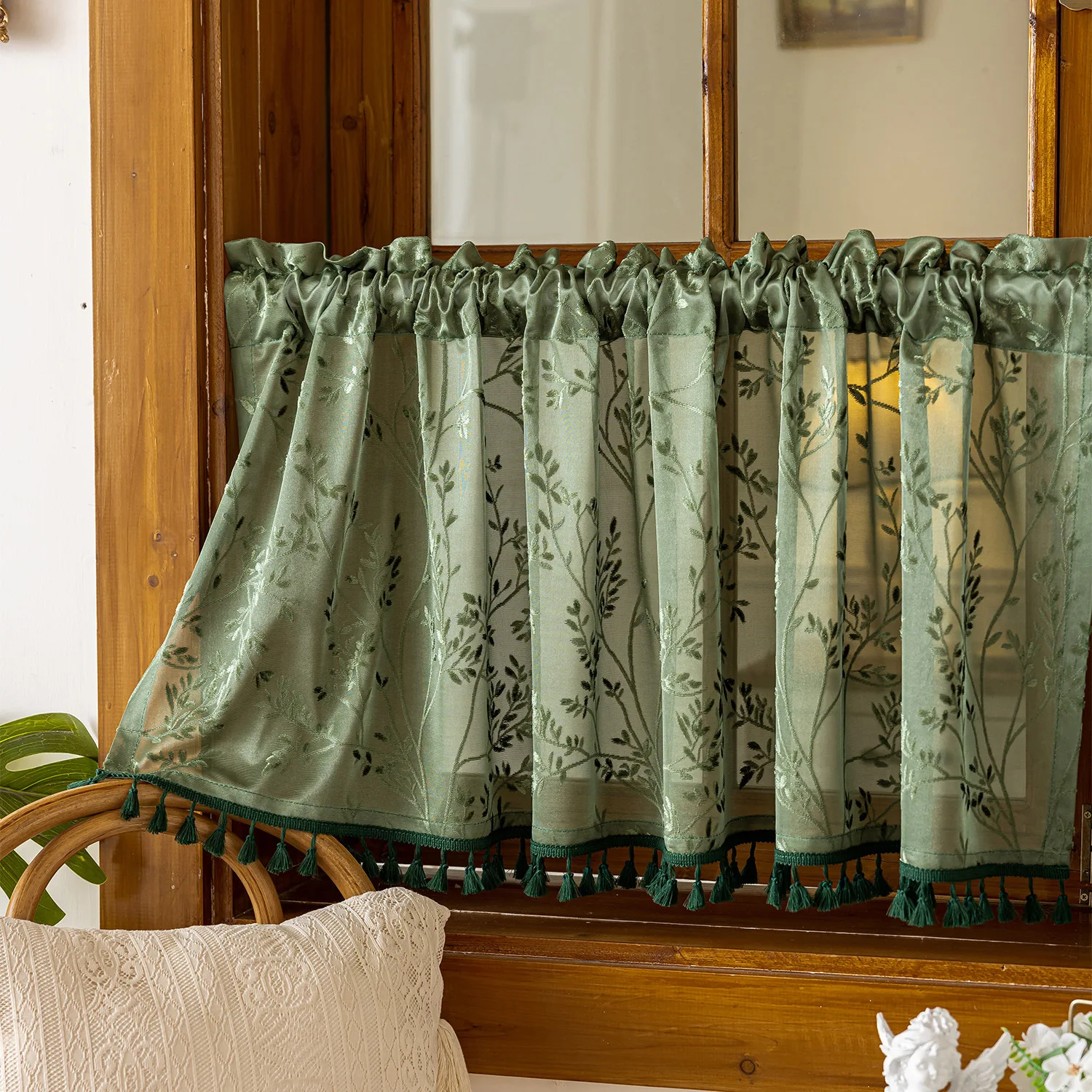 

European and Middle Eastern Bohemian Small Curtains with Tassels Pastoral Farmhouse Short Window Drapes