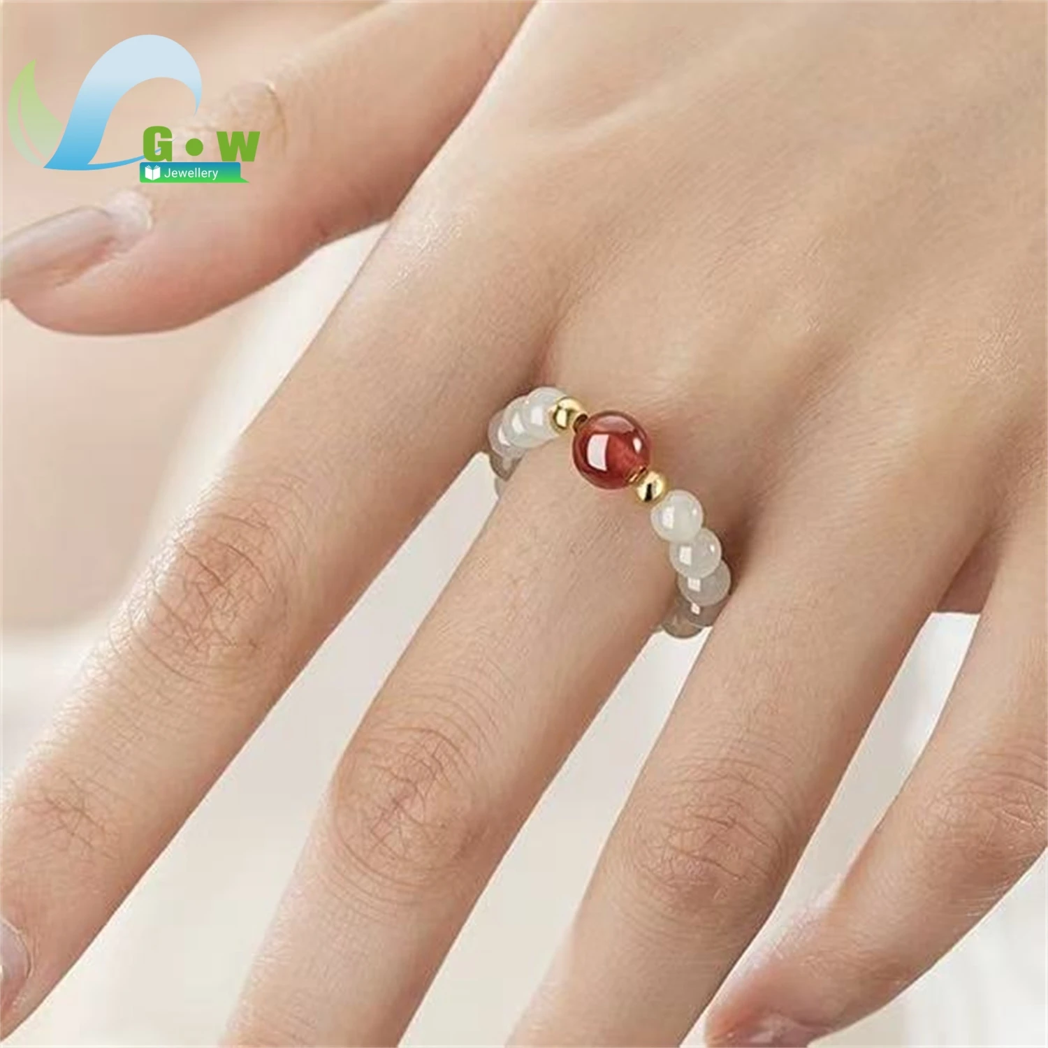 Natural Hetian Jade Red Agate Beaded Ring Bracelet Women Light Luxury High End New Chinese Style Guochao Gemstone Jewelry Charm
