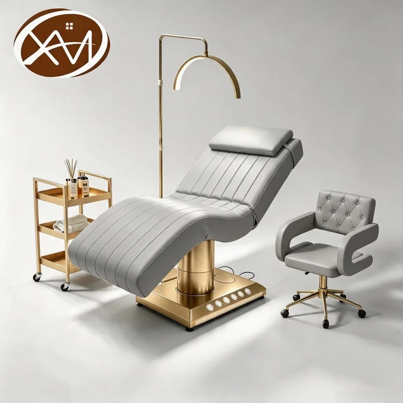 Beige Luxury 3/4 Motors Electric Beauty Salon Massage Table Tattoo Facial Bed Aesthetic Spa Curve Lash Bed Beauty Bed