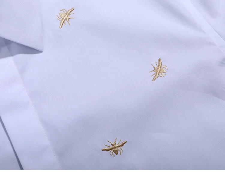 2021 Bee Embroidery Men\'s Shirt Long Sleeve Business Formal Dress Shirts Casual Slim Fit Social Party Stage Star Chemise Homme