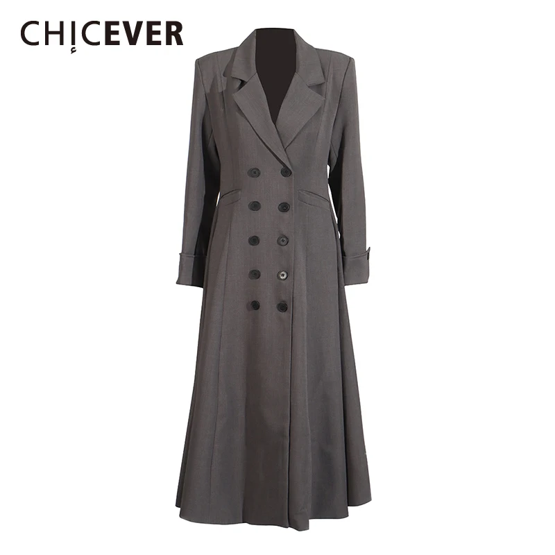 

CHICEVER Black Slimming Trench for Women Notched Collar Long Sleeve Patchwork Double Breasted Temperament Coat Female Fashion