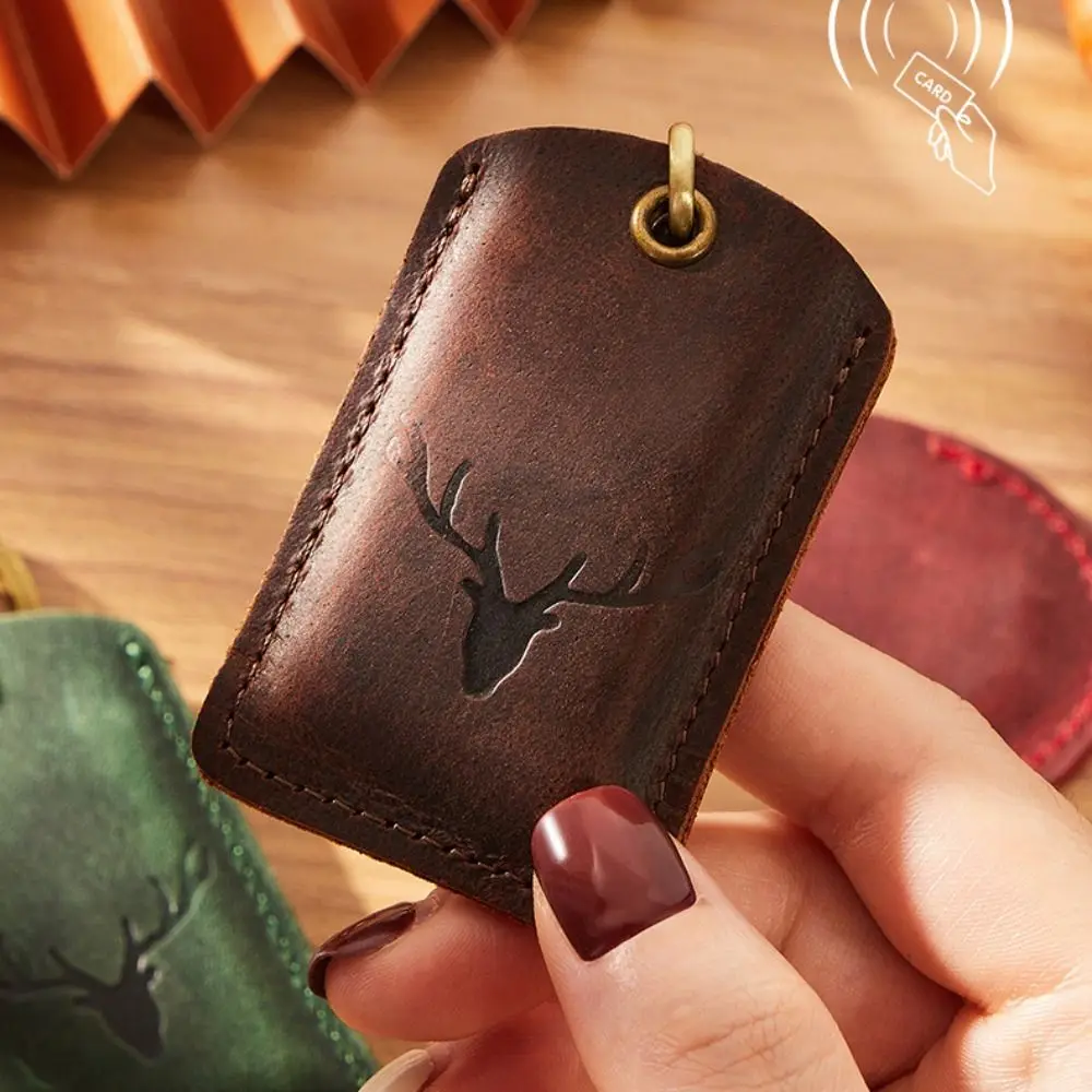 Leather Access Card Case Anti-lost Fingerprint-proof Card Holder Keychain Accessories Anti-fall Access Tags Cover Universal