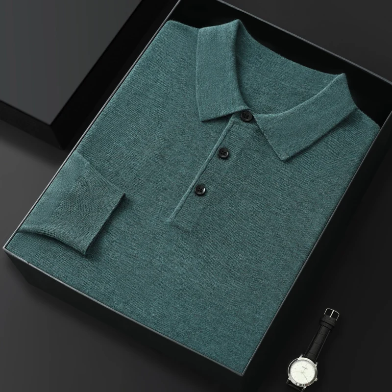 Picture 3: Slim-fit button autumn and winter new 100% Merino wool men's pullover polo collar sweater Fashion warm undershirt shirt top