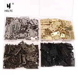 50pcs/box Hinges + 200 Screws Iron Golden/Antique Bronze 4 Holes Durable Furniture Hardware 17.5x15mm Mini Rounded Hinge Decor