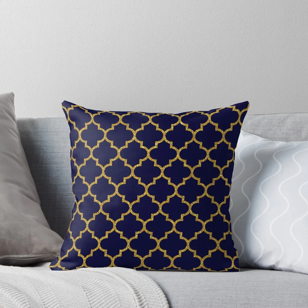

Navy Blue Gold Glitter Quatrefoil Throw Pillow Pillows Aesthetic christmas pillowcases Decorative Sofa Cushions pillow