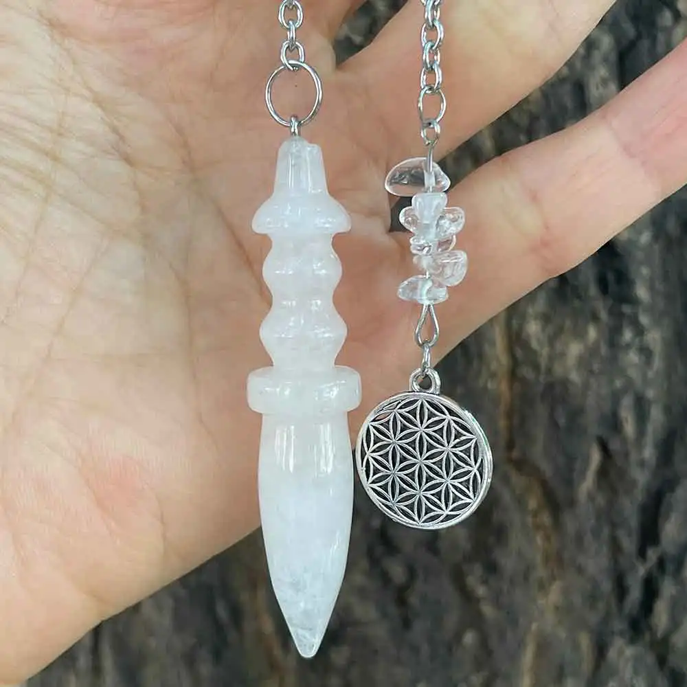 Egyptian Thot Pendulum Dowsing Divintation Natural Stone Pendant Rock Crystal Clear Quartz Flower of Life Spiritual Pendulo x242