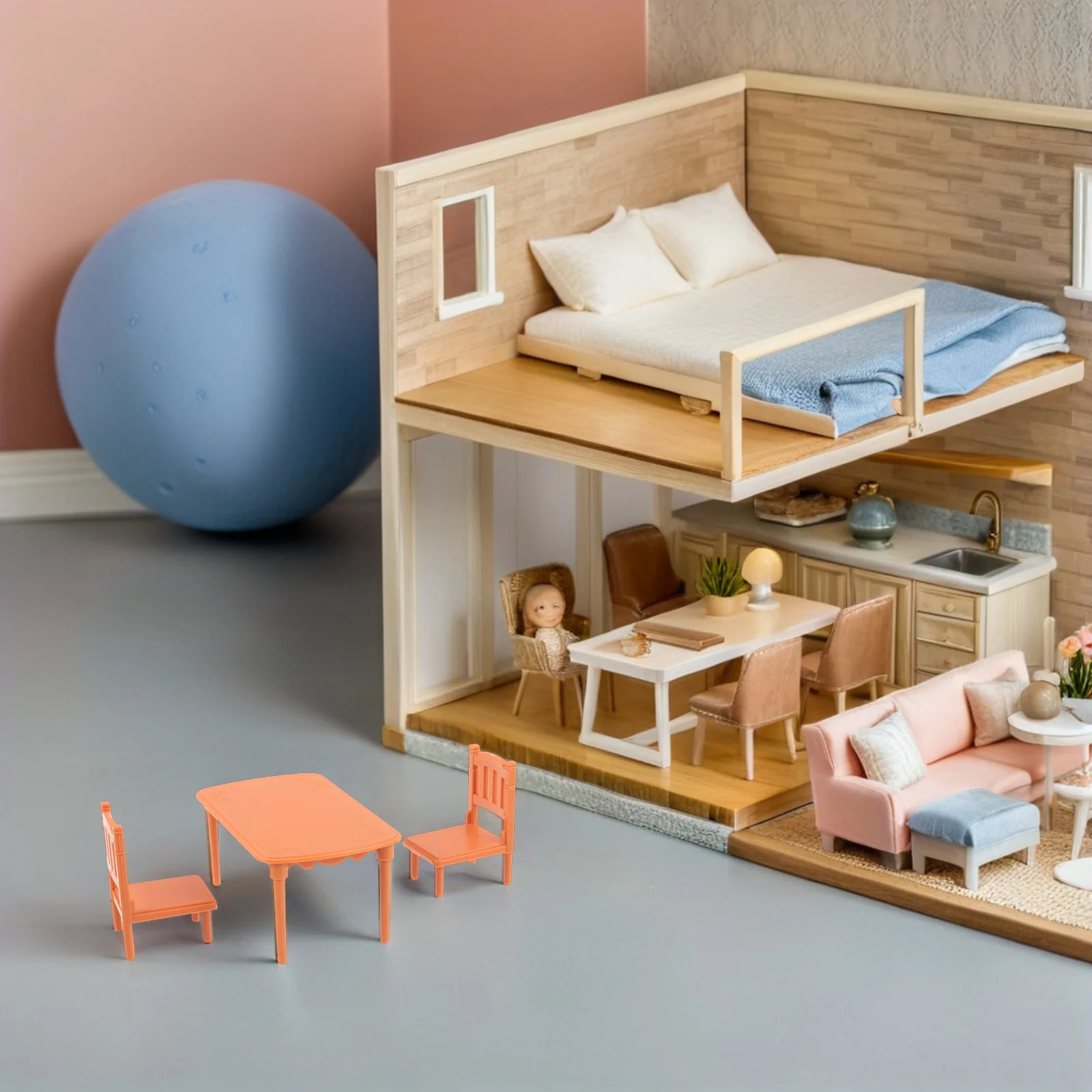 

1Set Miniature Dining Table Chairs for Dollhouse Mini Plastic Kitchen Furniture Pretend Play Miniature Table Chair Set