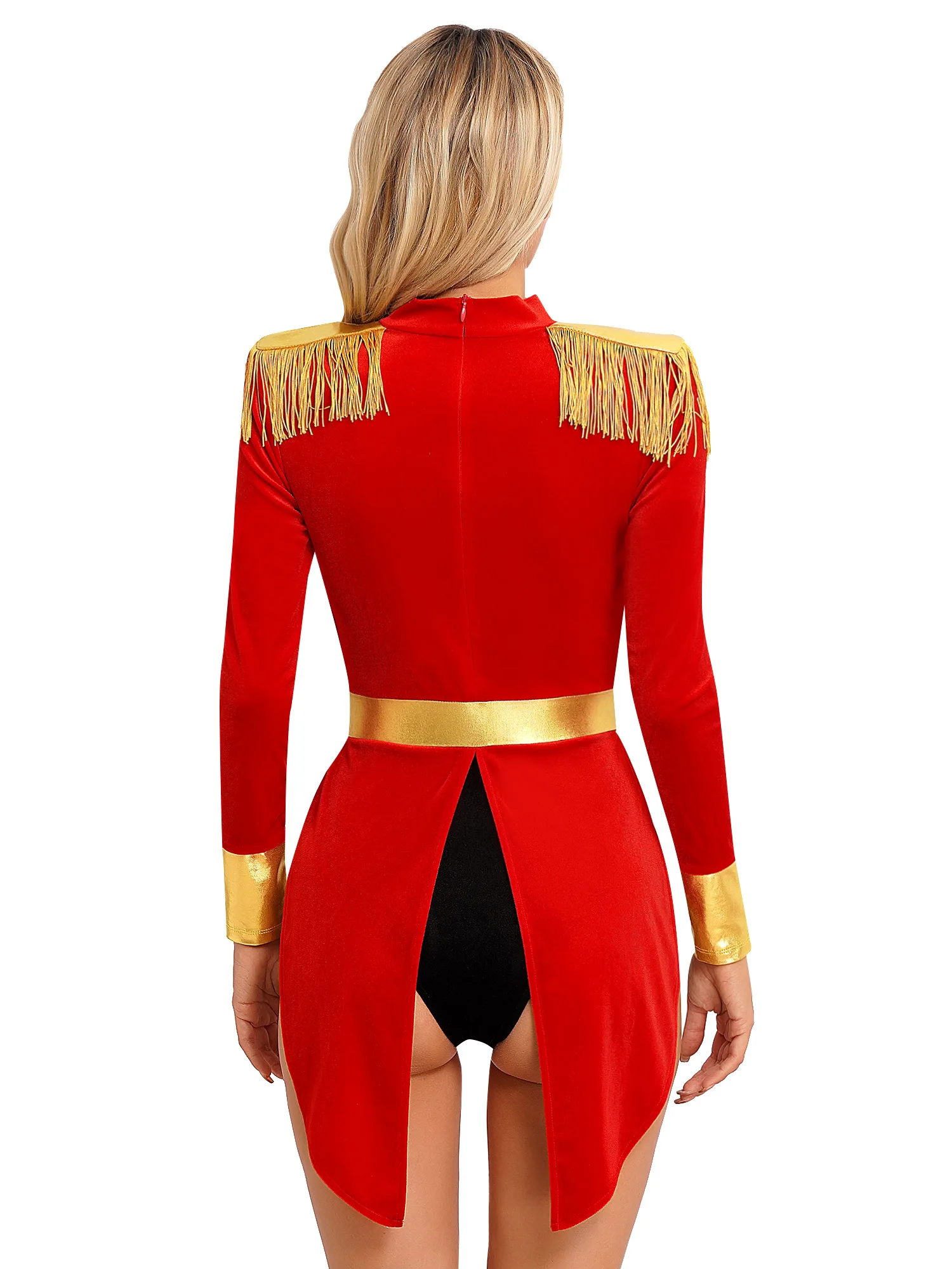 Trajes Ringmaster de circo para mulheres, bodysuit cosplay, franja, macacão manga comprida, festa de carnaval, vestir, Halloween, domador de leões