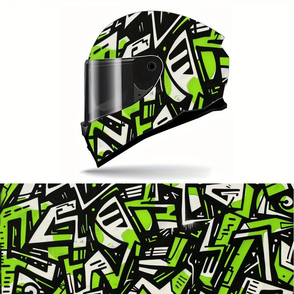 Fashion Forward Green Black Full Face Helmet Vinyl Wrap Sticker, Waterproof Scratch-Resistant Self-Adhesive PVC Decals, Artistic