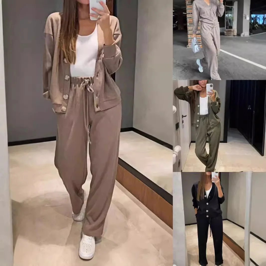 Sports Women's Set Autumn and Winter New Item European and American Cardigan Top Casual Pants Two-piece Set