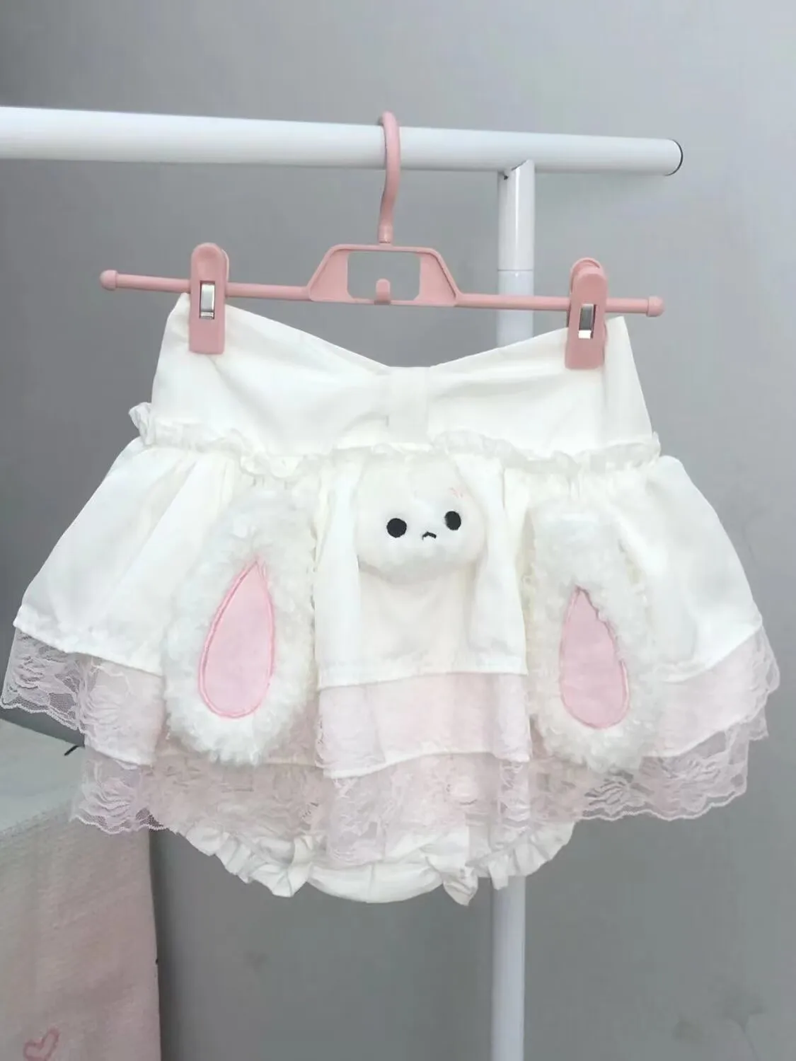 Sweet Lolita Cake Skirt Women Harajuku Y2K Cartoon Plush Rabbit Ears Mini Skirt Japanese Cute Lace Ruffles Short Kawaii Skirt